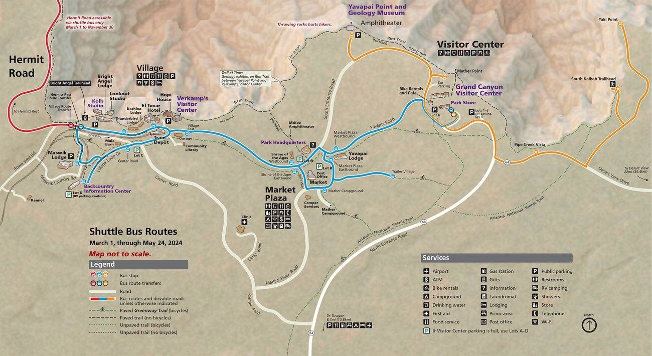 Grand Canyon South Rim Shuttle Bus Routes